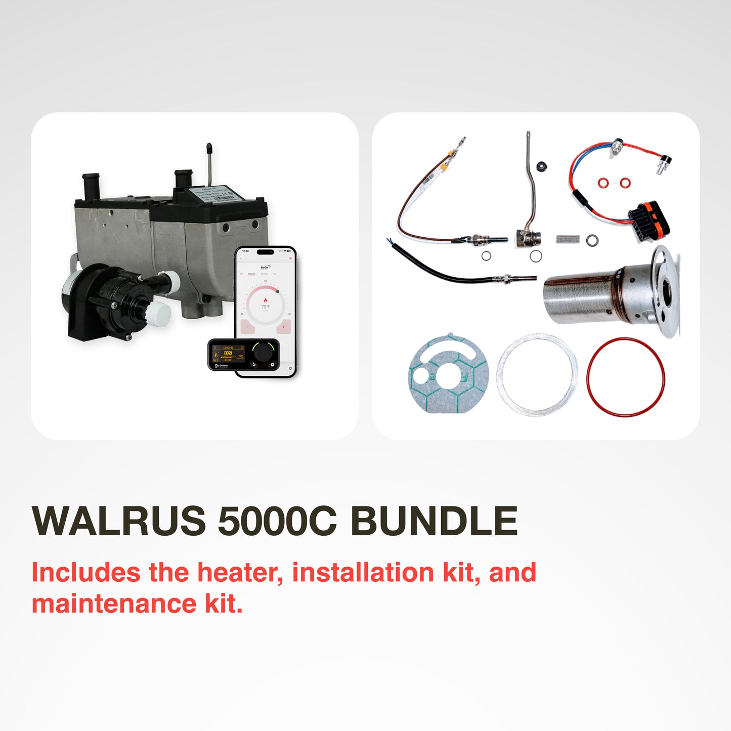Heater Bundle, WALRUS 5000C/Maintenance Kit, 12V, Gasoline, Digital Controller