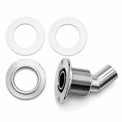 Thru Hull Fitting, 38 mm, 90° Base, Angled Connector, Boltless