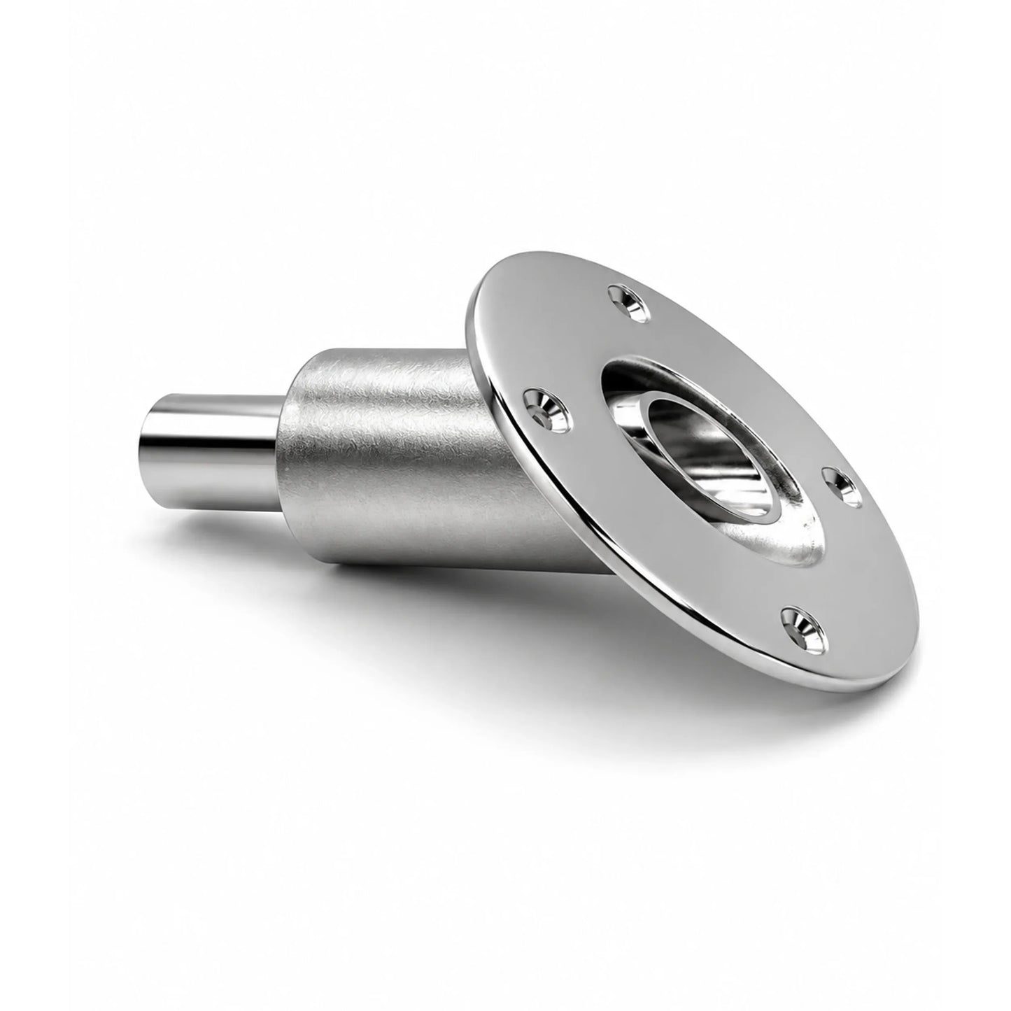 Stainless Steel Thru Hull Fitting, 24 mm, 45° Base, Straight Connector with Screws