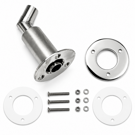 Thru Hull Fitting, 24 mm, 90° Base, Angled Connector, with Screws