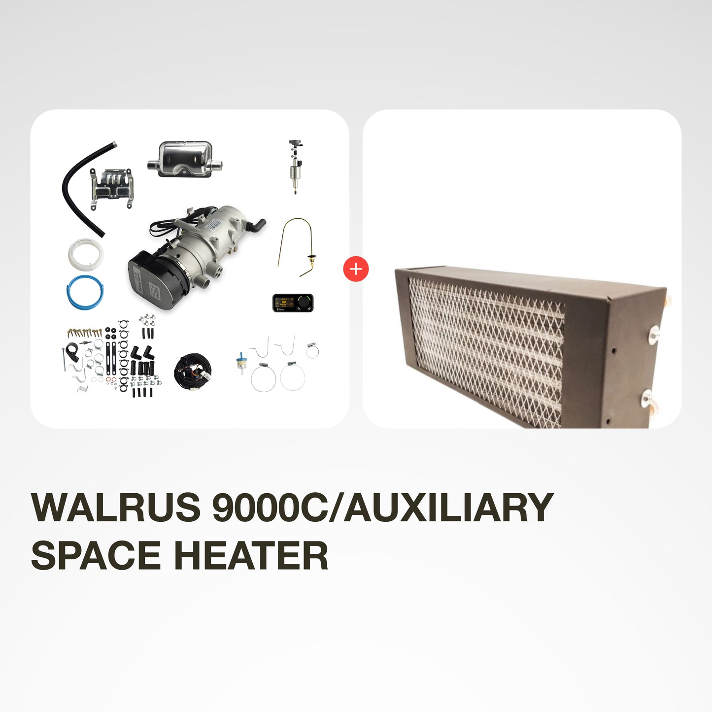 Heater Bundle, WALRUS 9000C/Auxiliary Space Heater, Fitting Rear, 12V, Diesel, Digital Controller